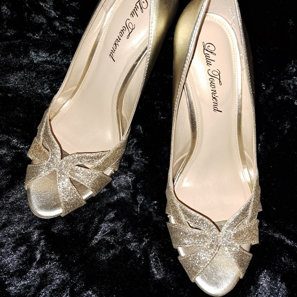 Lulu Townsend sparkly gold dressy stiletto pumps NWT